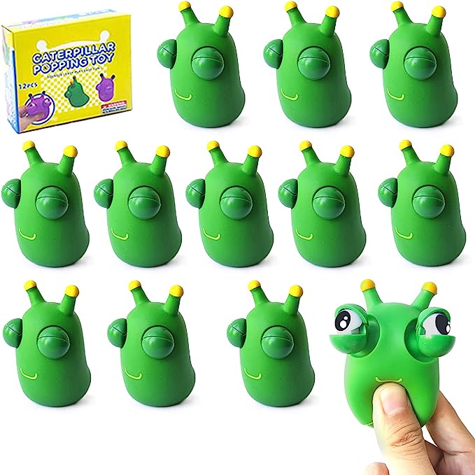 Funny Grass Worm Pinch Toy, Green Eye Bouncing Worm Squeeze Toy, Novelty Fun Squeeze Stress Relief Toys For Adults Kids Gift Cool Gadgets