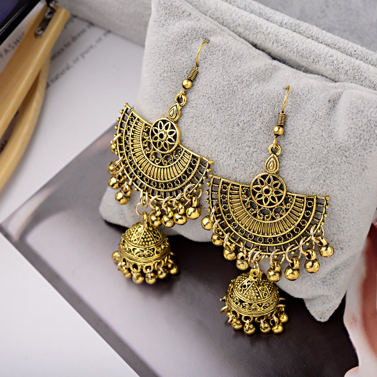 Earrings with Diamond Lens Bell Tassel Earrings Diamond Lens Earrings Vintage Earrings Bell Earrings Earrings