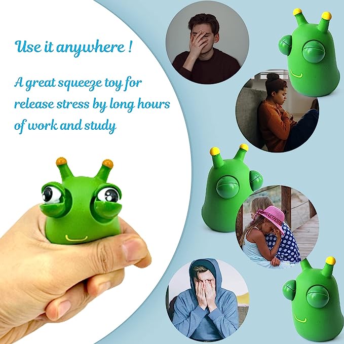 Funny Grass Worm Pinch Toy, Green Eye Bouncing Worm Squeeze Toy, Novelty Fun Squeeze Stress Relief Toys For Adults Kids Gift Cool Gadgets