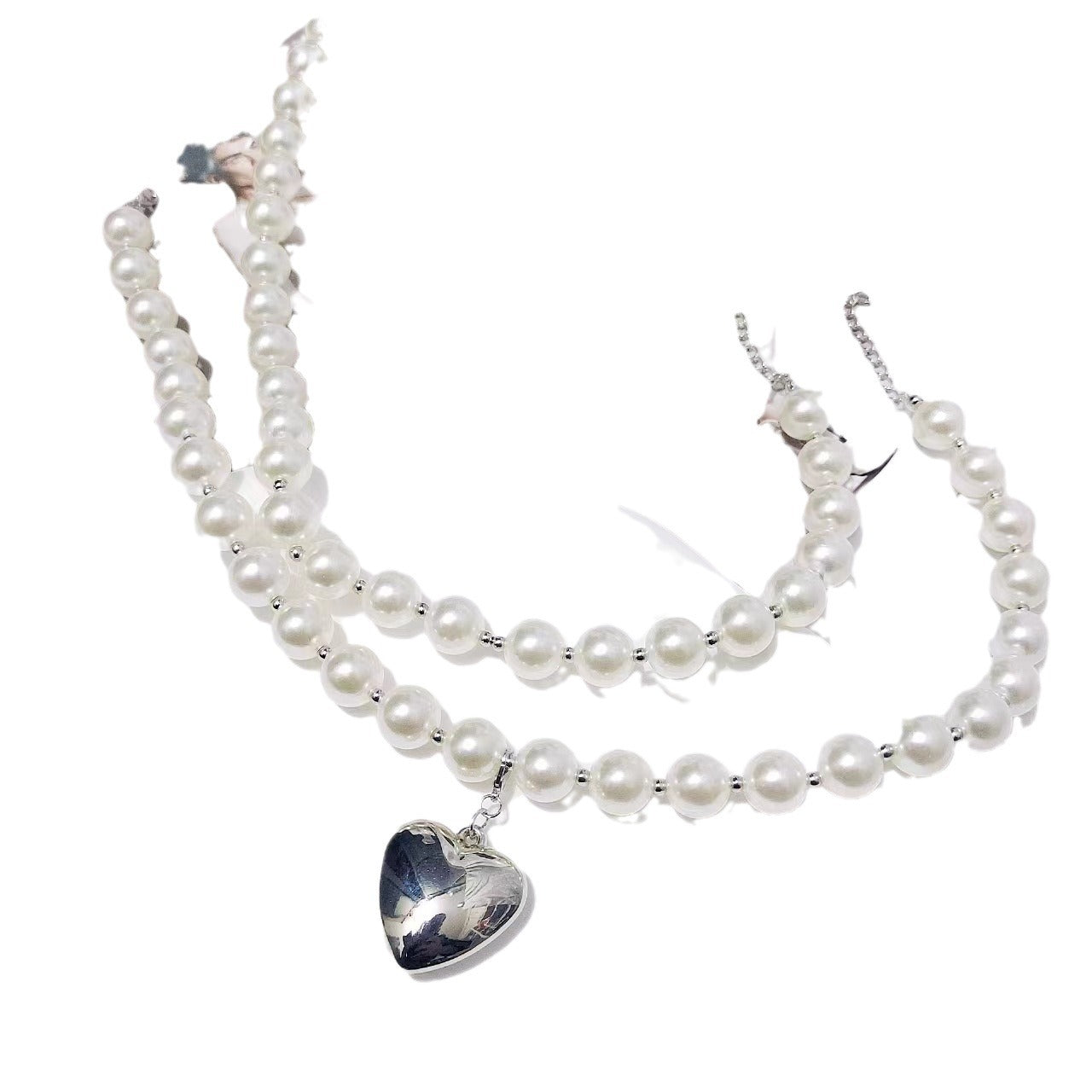 Trendy Pearl Necklace Fashion Temperament Pearl Necklace Peach Heart Vintage Sweater Chain Women